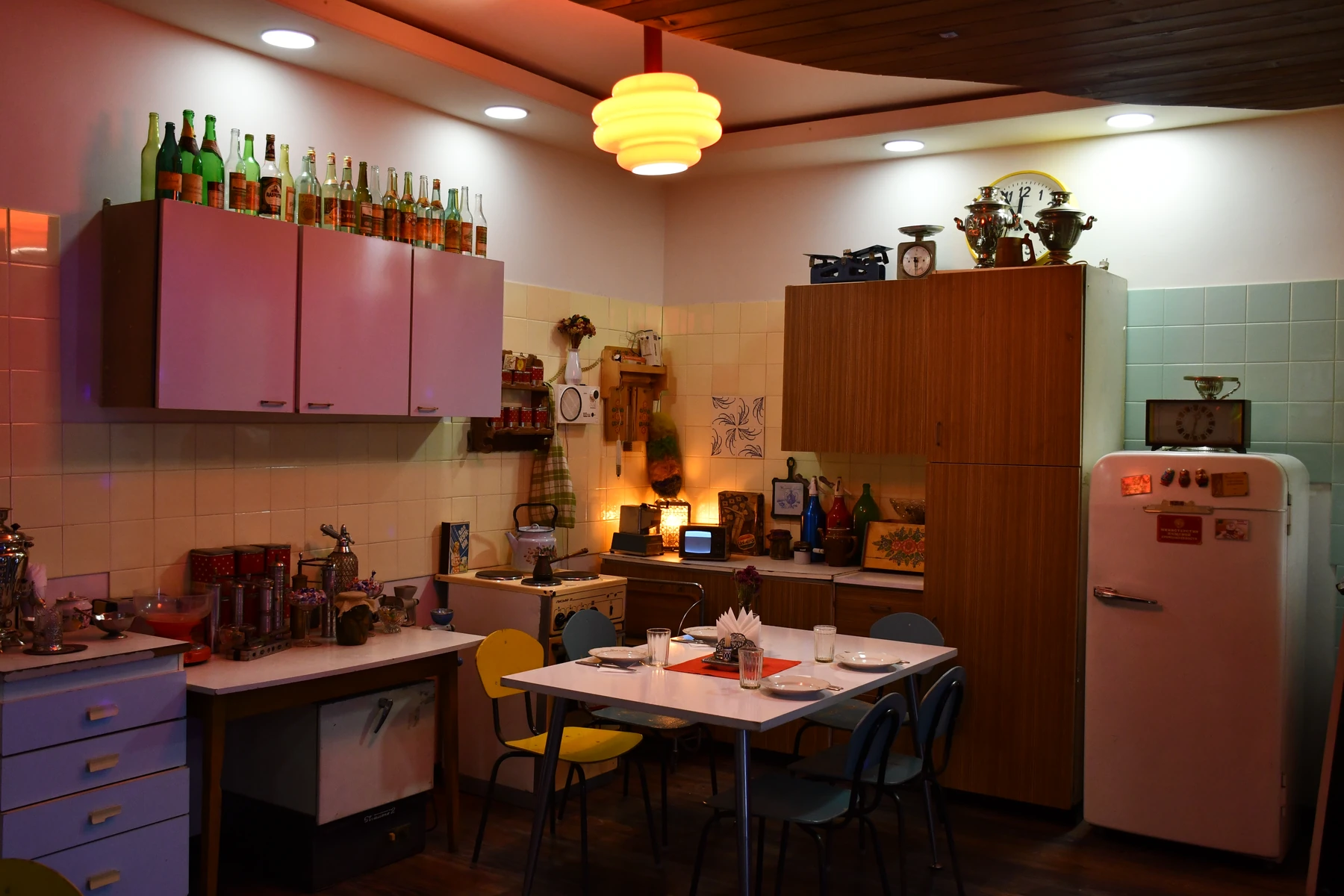 The Soviet-style kitchen and dining table at Soviet Club